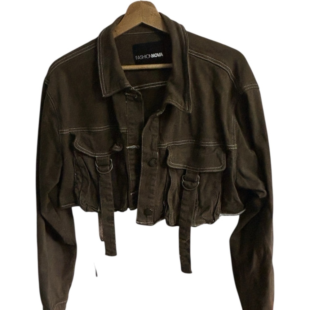 Fashion Nova Dark Brown Utility Jacket